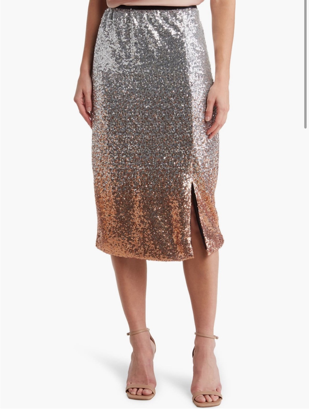 Jaclyn Smith Silver to Rose Gold Sequin Ombre Pencil Skirt